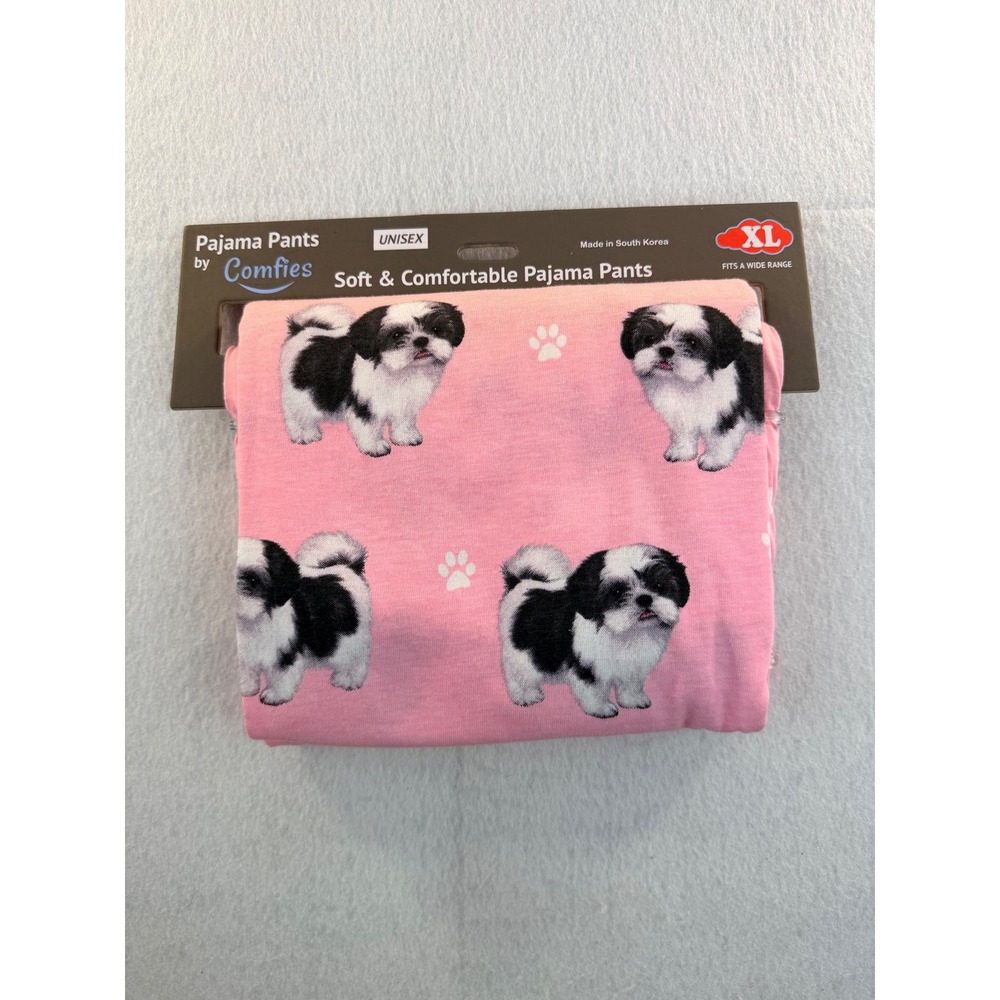 Comfies Unisex XL Pink Shih Tzu Dog Print Pajama Pants Cotton Blend Lounge New
